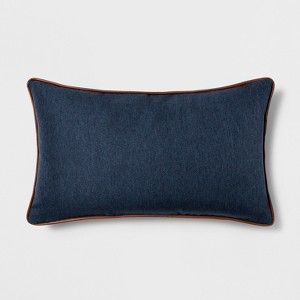 Faux Leather Piping Lumbar Throw Pillow Blue - Threshold