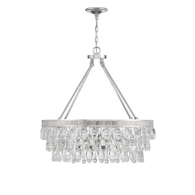 Windham 28" Warm Brass and Crystal 6-Light Pendant