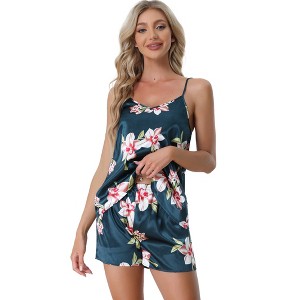 cheibear Women's Sleeveless Cami Shirt Satin Nightwear Sleepwear Pajama Sets - 1 of 4