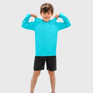 City Threads Swim UPF 50+ Hooded Long Sleeve Rashguard Tee for Boys and Girls - USA-Made - 1 of 4