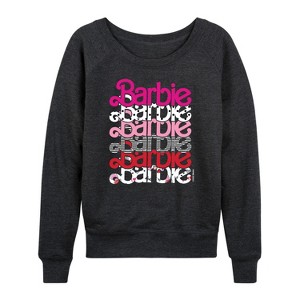 Women's - Barbie - Stacked Barbie Vday Lightweight French Terry Wide Neck Long Sleeve Shirt - 1 of 4