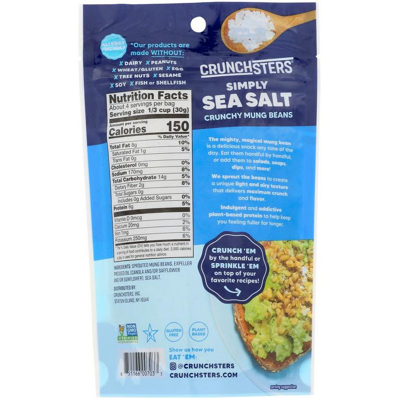 Crunchsters Simply Sea Salt Crunchy Mung Beans Sprouted Super Snack - Case of 6/4 oz, 3 of 6