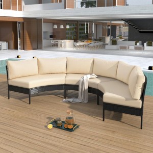 Patio Furniture Set, 3 Piece Curved Outdoor Conversation Set, All Weather Sectional Sofa with Cushions - 1 of 3