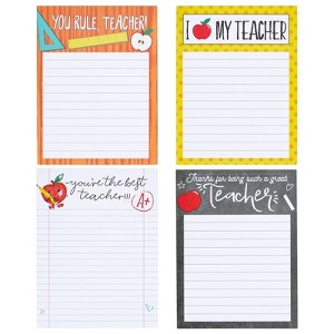 Paper Junkie 4-Pack Teacher Notepad Sets for Gifts, Professor Appreciation, School Supplies, 50 Sheets Per Memo Pad, 200 Sheets Total, 4x5 in - 1 of 4