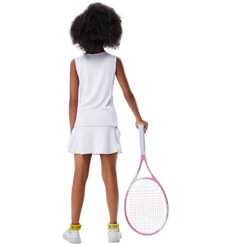 Girls Tennis Dress Golf 2 Piece Outfit Sleeveless Ruffle Skirts with Built-in Shorts Pockets School Sports Activewear, 2 of 7