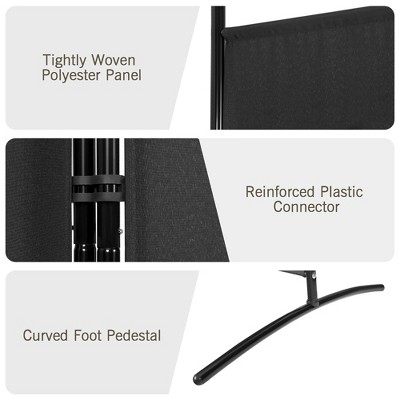 Black 3-Panel Folding Privacy Screen with Steel Frame