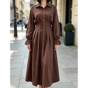 flowy shirt dress women YESFASHION Long Sleeve Midi Dress, Collared Button Front Dress, Waist Pleated : Target SCH006100