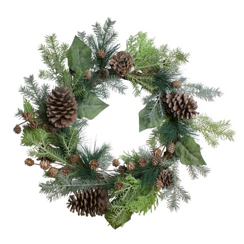 Northlight Black and White Plaid Winter Greenery Artificial Christmas  Wreath, 18-Inch, Unlit