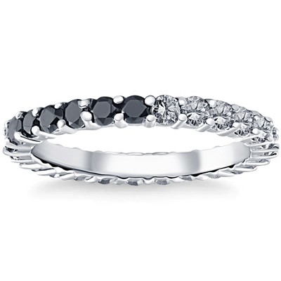 Pompeii3 1 1/4Ct Black & White Diamond Eternity Stackable Wedding Ring 10k White Gold