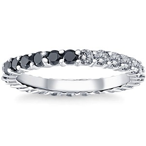 Pompeii3 1 1/4Ct Black & White Diamond Eternity Stackable Wedding Ring 10k White Gold - 1 of 4