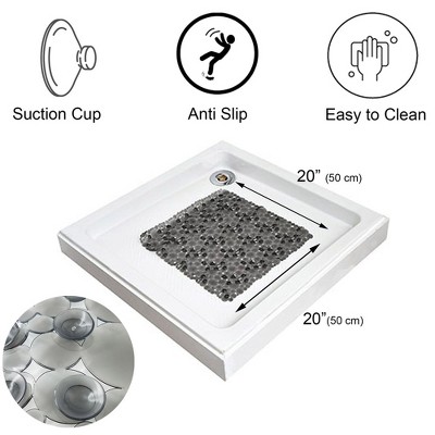 Gray PVC Non-Slip Square Shower Mat with Bubble Design