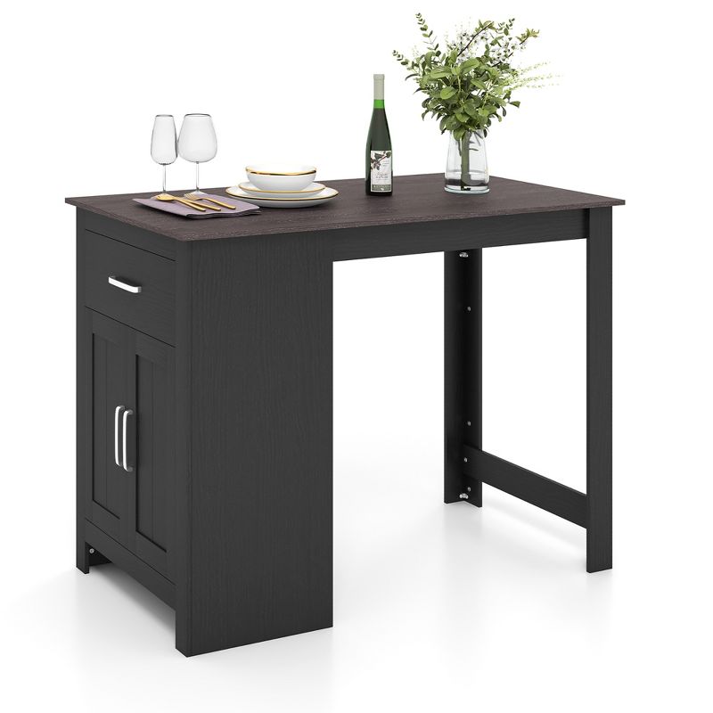 Costway Bar Table 35.5'' Counter Height Dining Table with Storage Cabinet & Drawer Black/Grey, 1 of 11