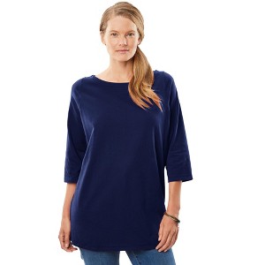 Woman Within Women's Plus Size Perfect Three-Quarter Sleeve Boatneck Tee - 1 of 4