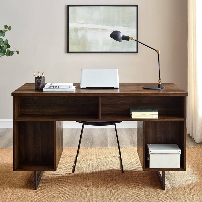 DuPonte Modern Double Sided Pedestal Executive Desk Dark Walnut - Saracina Home, 3 of 7