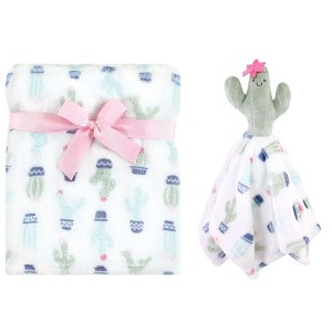 Hudson Baby Infant Girl Plush Blanket with Security Blanket, Cactus, One Size - 1 of 4