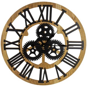 Northlight 24" Roman Numeral Battery Operated Round Wall Clock with Cogs - 1 of 4