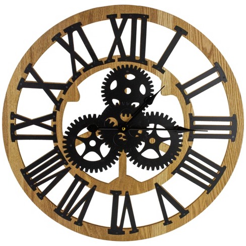 Northlight 24 Roman Numeral Battery Operated Round Wall Clock With Cogs :  Target