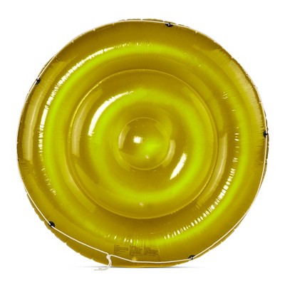 Condition photo showing As Is for swimline 9050 giant 72 inch round tube swimming pool or lake 2 person sun tan lounger island float inflatable with rope, yellow