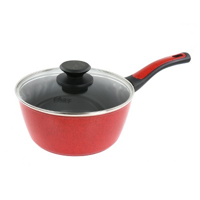 Better Chef 1.5 Quart Ceramic Coated Saucepan in Red with Glass Lid