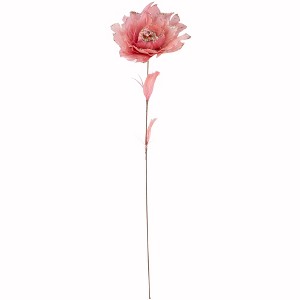 Northlight 20.75" Pink Feather Peony Artificial Christmas Floral Pick - 1 of 4