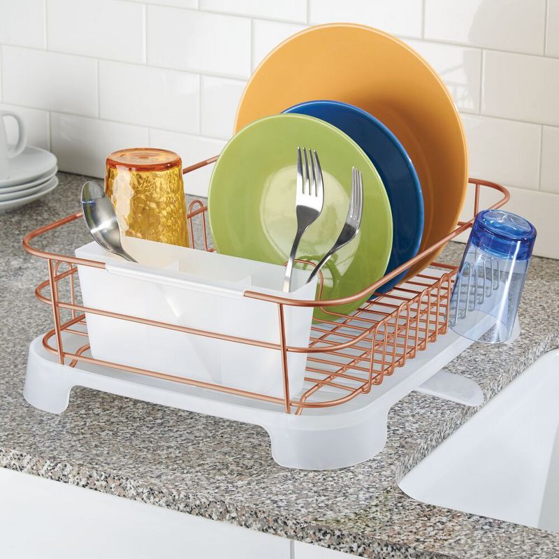 mDesign Alloy Steel Sink Dish Drying Rack Holder with Swivel Spout, 2 of 8