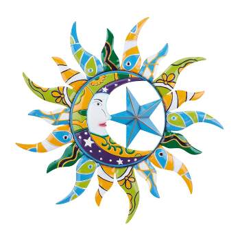 Metal Sun and Moon Indoor Outdoor Wall Decor with Abstract Patterns - Olivia & May