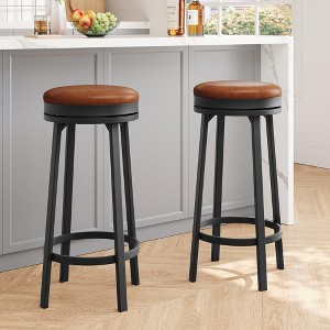 30'' Swivel Bar Stools Set of 4 with Footrest, Modern Counter Height Barstools with PU Leather Upholstered and Metal Frame, Backless Round Bar Stools - 1 of 4