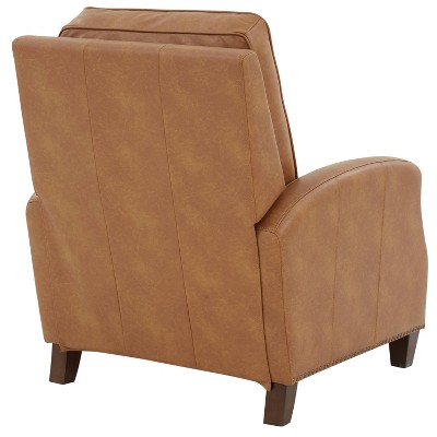 Saddle Brown Faux Leather Push Back Recliner with Nailhead Trim