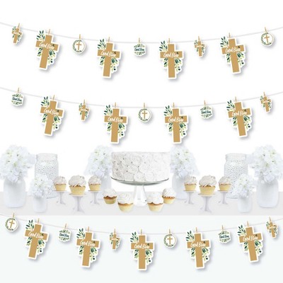 Big Dot of Happiness Elegant Cross - Religious Party DIY Decorations - Clothespin Garland Banner - 44 Pieces