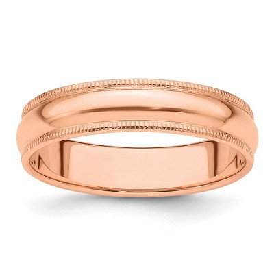 Black Bow Jewelry 5mm 14K Rose, White, or Yellow Gold Half Round Milgrain Standard Band