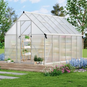 8X12FT Aluminum-Framed Polycarbonate Greenhouse,  Quick Setup Structure and Roof Vent, Large Enhanced Aluminum Greenhouses Kit for Outdoors - 1 of 4