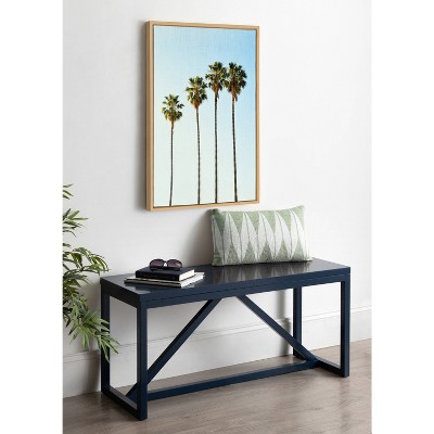 Sylvie Four Palm Trees Natural Wood Framed Canvas Art