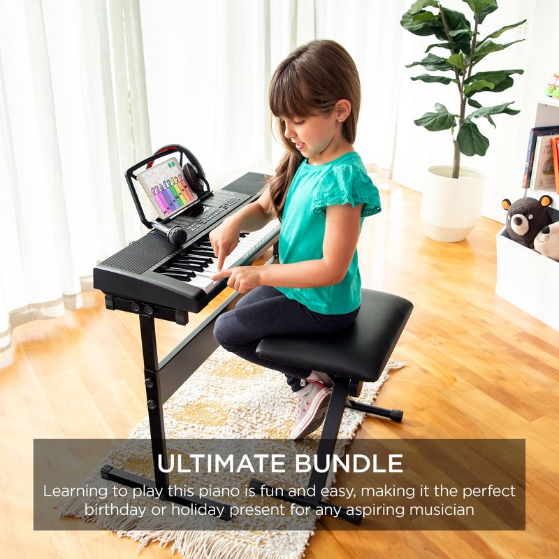 Best Choice Products 61-Key Beginners Electronic Keyboard Piano Set w/ LED, 3 Teaching Modes, H-Stand, Stool, Microphone, 6 of 9