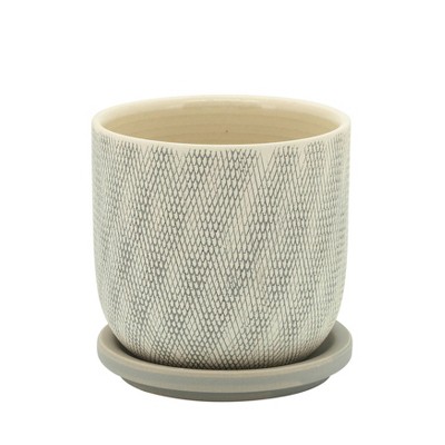 Sagebrook Home 5" Mesh Ceramic Planter with Saucer Sage