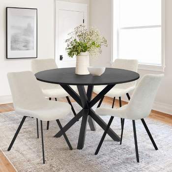 Oliver+Kourtney 5-Piece Solid Black Round Dining Table Set with 4 Upholstered Dining Chairs with Black Legs-The Pop Maison