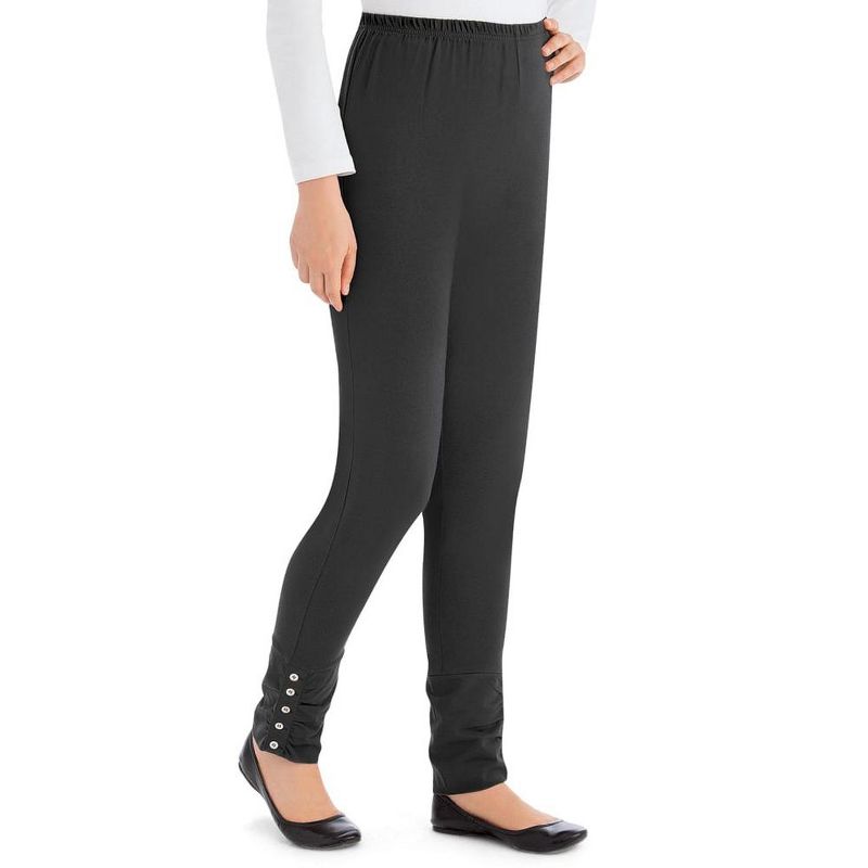 Collections Etc Cinched Ankle Leggings with Button Accents and Elastic Waistband, 30" L Inseam, Made of Cotton and Spandex, 4 of 5