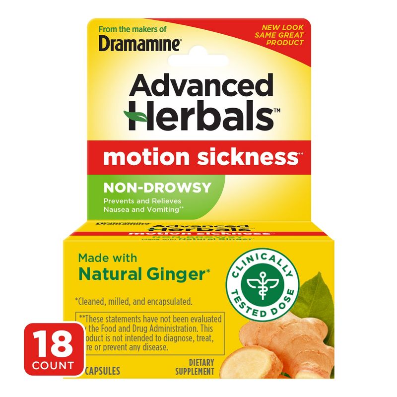 Dramamine Advanced Herbals Non-Drowsy Motion Sickness Relief Capsules - 18ct, 1 of 11