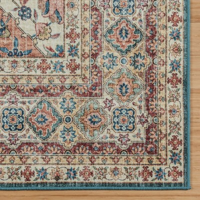 Cinzia Red and Blue Patchwork Washable Synthetic Area Rug 8' x 10'