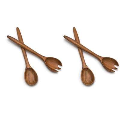 Lipper International Durable Acacia Oblong Wooden 12 Inch Salad Servers (2 Pack)