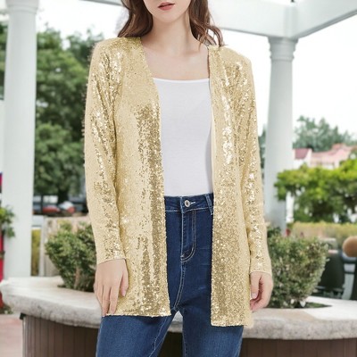 Женские кардиганы Anna-Kaci Women's Sequin Fashion Jacket Open Front Coat Blazer Party Cocktail Outerwear Cardigan- Medium, Gold — фото 3