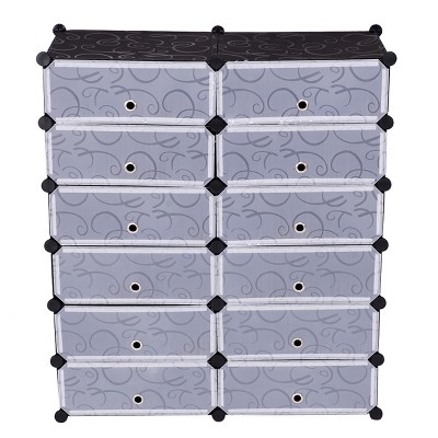 Tangkula 12 Shelves Cubic PP Shoe Cabinet Portable Cabinet Storage Closet Organizer Black/White