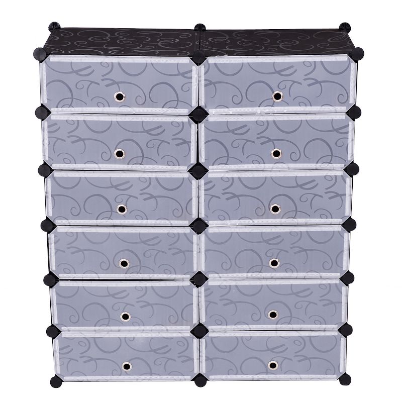 Tangkula 12 Shelves Cubic PP Shoe Cabinet Portable Cabinet Storage Closet Organizer Black/White, 1 of 9