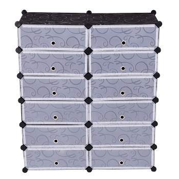 Tangkula 12 Shelves Cubic PP Shoe Cabinet Portable Cabinet Storage Closet Organizer Black/White