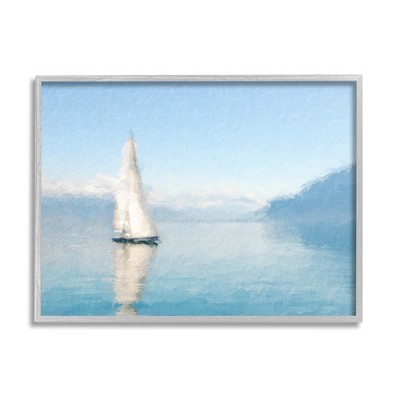 Stupell Industries Blue Ocean Sailboat Sea Reflection Framed Giclee Art