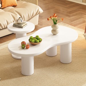 Whisen Cream Style Cloud Coffee Table with Round Small Side Table and Thick Legs - 1 of 4