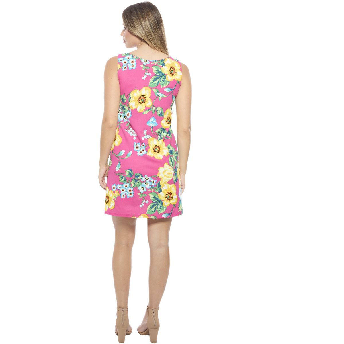 Womens Floral Round Neck Sleeveless A-Line Mini Shift Dress - 24seven Comfort Apparel™ - thumbnail 3
