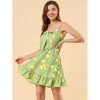 Allegra K Women's Floral Ruffle Bow Knot Lemon Spaghetti Strap Mini Sundress - 2 of 4