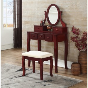 Roundhill Furniture Ashley Wood Make-Up Vanity Table and Stool Set, Cherry - 1 of 4
