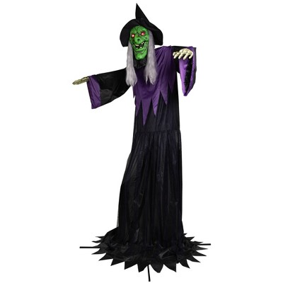 Huge Lighted Animated Green and Purple Witch Outdoor Halloween Decoration