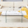 Modern Coffee Table Glasss Cocktail Table Center Table End Table Side Table Accent Table with Marble-Patterned Top, White/Wood/Black-ModernLuxe - 3 of 4